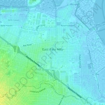 Mappa topografica East Palo Alto, altitudine, rilievo