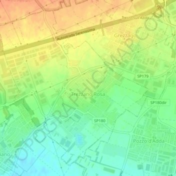 Mappa topografica Trezzano Rosa, altitudine, rilievo