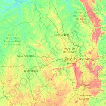 Mappa topografica Rio Paraopeba, altitudine, rilievo