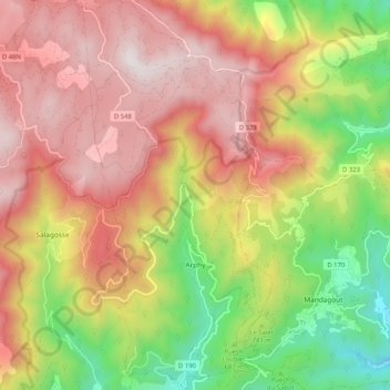 Mappa topografica Arphy, altitudine, rilievo