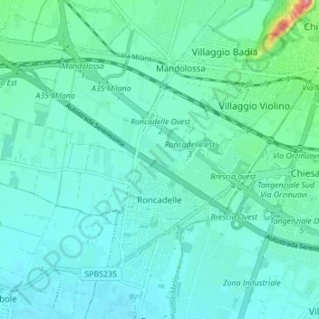 Mappa topografica Roncadelle, altitudine, rilievo