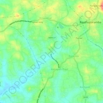 Mappa topografica Kottayam, altitudine, rilievo