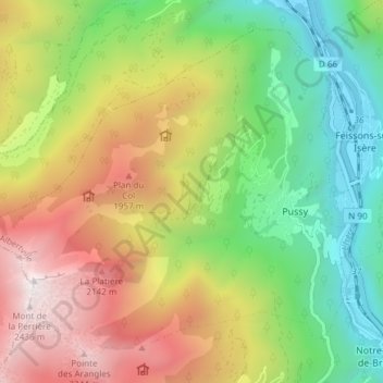 Mappa topografica Pussy, altitudine, rilievo