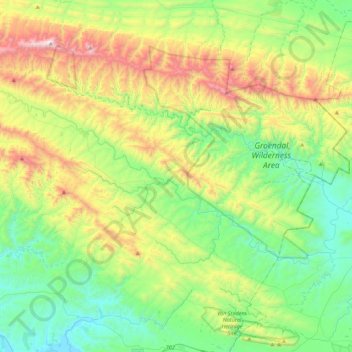 Mappa topografica Elands River, altitudine, rilievo