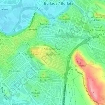 Mappa topografica Mendillorri, altitudine, rilievo