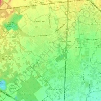 Mappa topografica Uboldo, altitudine, rilievo