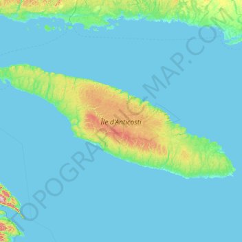 Mappa topografica Isola d'Anticosti, altitudine, rilievo