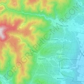 Mappa topografica Riquewihr, altitudine, rilievo