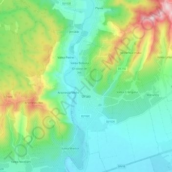 Mappa topografica Urlați, altitudine, rilievo