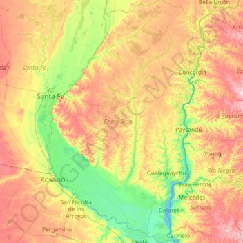 Mappa topografica Entre Ríos, altitudine, rilievo