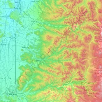 Mappa topografica Linn County, altitudine, rilievo