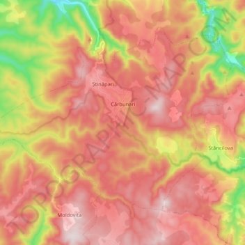 Mappa topografica Cărbunari, altitudine, rilievo
