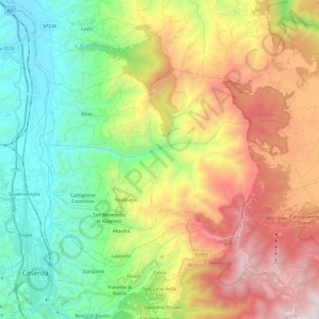 Mappa topografica Celico, altitudine, rilievo