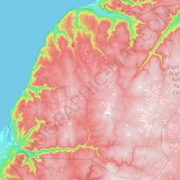 Mappa topografica Cape Breton Highlands National Park, altitudine, rilievo
