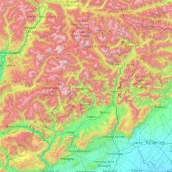 Mappa topografica Dolomiti, altitudine, rilievo