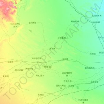 Mappa topografica 开鲁县, altitudine, rilievo