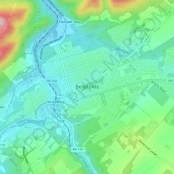 Mappa topografica Bellefonte, altitudine, rilievo
