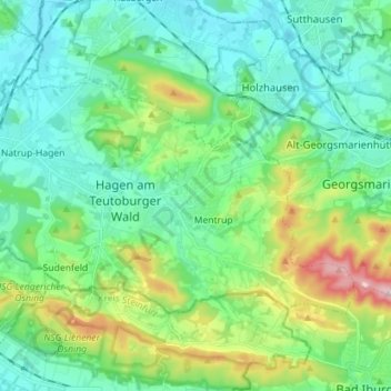 Mappa topografica Hagen am Teutoburger Wald, altitudine, rilievo