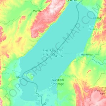 Mappa topografica Lac Moero / Lake Mweru, altitudine, rilievo