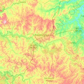 Mappa topografica Itapetininga, altitudine, rilievo