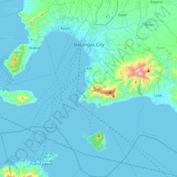 Mappa topografica Batangas City, altitudine, rilievo