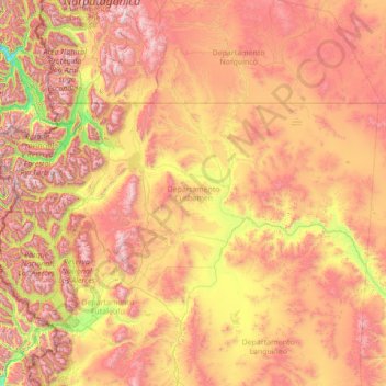 Mappa topografica Departamento Cushamen, altitudine, rilievo