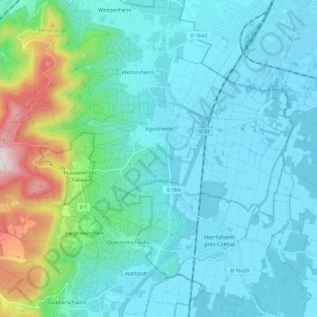 Mappa topografica Eguisheim, altitudine, rilievo