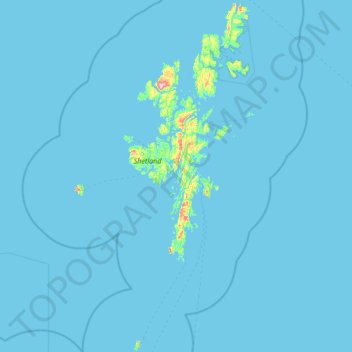 Mappa topografica Shetland, altitudine, rilievo