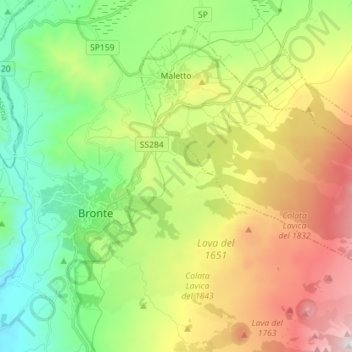 Mappa topografica Maletto, altitudine, rilievo
