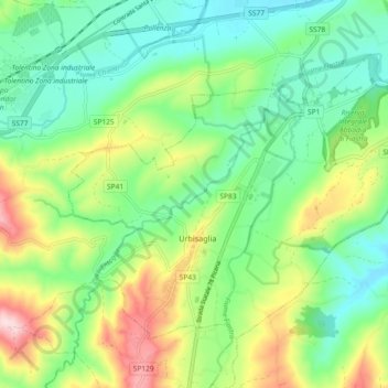 Mappa topografica Urbisaglia, altitudine, rilievo
