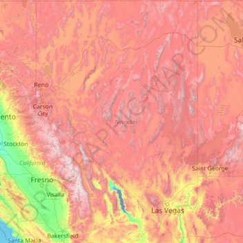 Mappa topografica Nevada, altitudine, rilievo