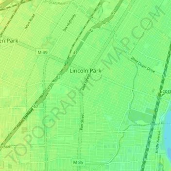 Mappa topografica Lincoln Park, altitudine, rilievo
