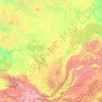 Mappa topografica Oblast' di Irkutsk, altitudine, rilievo