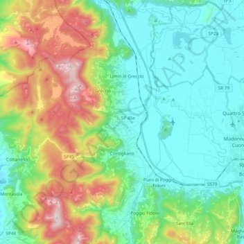 Mappa topografica Contigliano, altitudine, rilievo