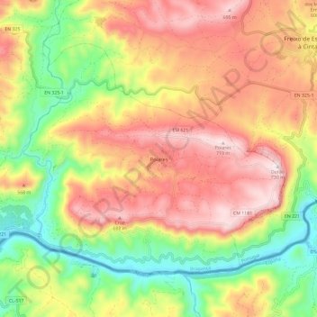 Mappa topografica Poiares, altitudine, rilievo