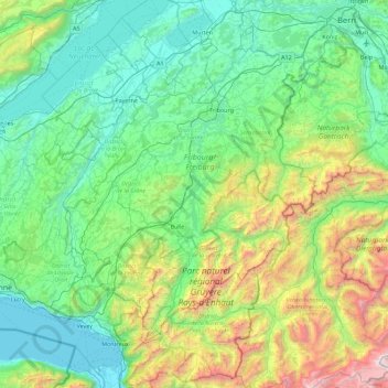 Mappa topografica Saane, altitudine, rilievo