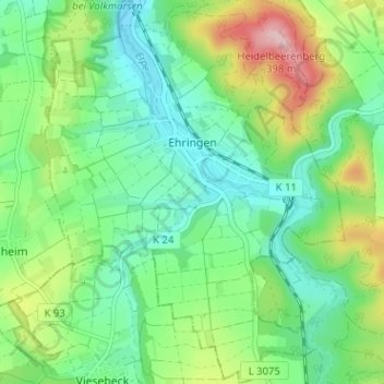 Mappa topografica Ehringen, altitudine, rilievo