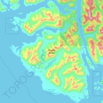 Mappa topografica Nootka Island, altitudine, rilievo