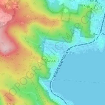 Mappa topografica Tascott, altitudine, rilievo
