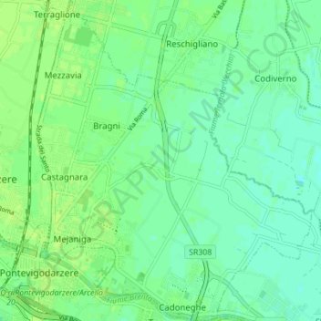 Mappa topografica Cadoneghe, altitudine, rilievo