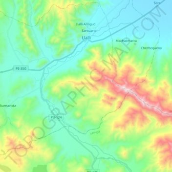 Mappa topografica Llalli, altitudine, rilievo