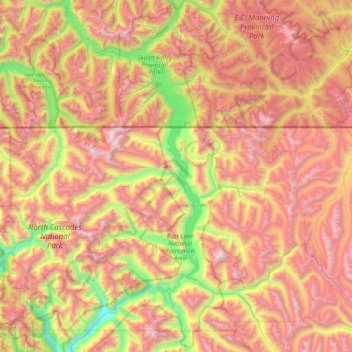 Mappa topografica Skagit River, altitudine, rilievo