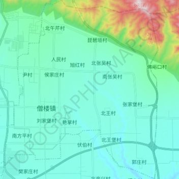 Mappa topografica 僧楼镇, altitudine, rilievo