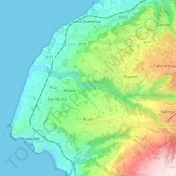 Mappa topografica Ricadi, altitudine, rilievo