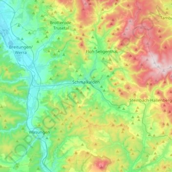 Mappa topografica Schmalkalden, altitudine, rilievo