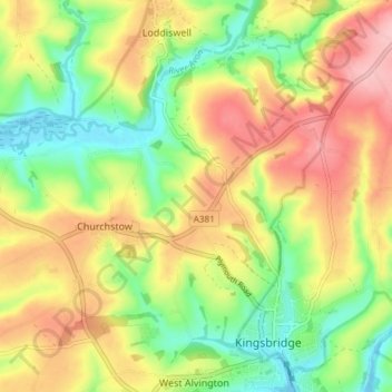 Mappa topografica Churchstow, altitudine, rilievo