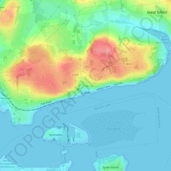 Mappa topografica Cobh, altitudine, rilievo