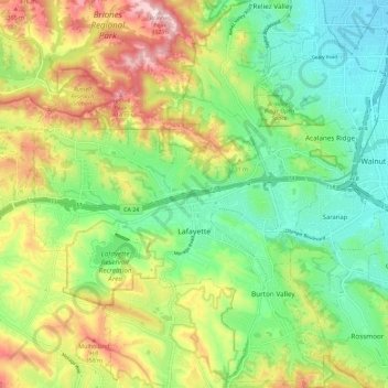 Mappa topografica Lafayette, altitudine, rilievo