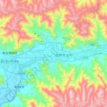 Mappa topografica Chengguan District, altitudine, rilievo