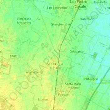 Mappa topografica San Giorgio di Piano, altitudine, rilievo